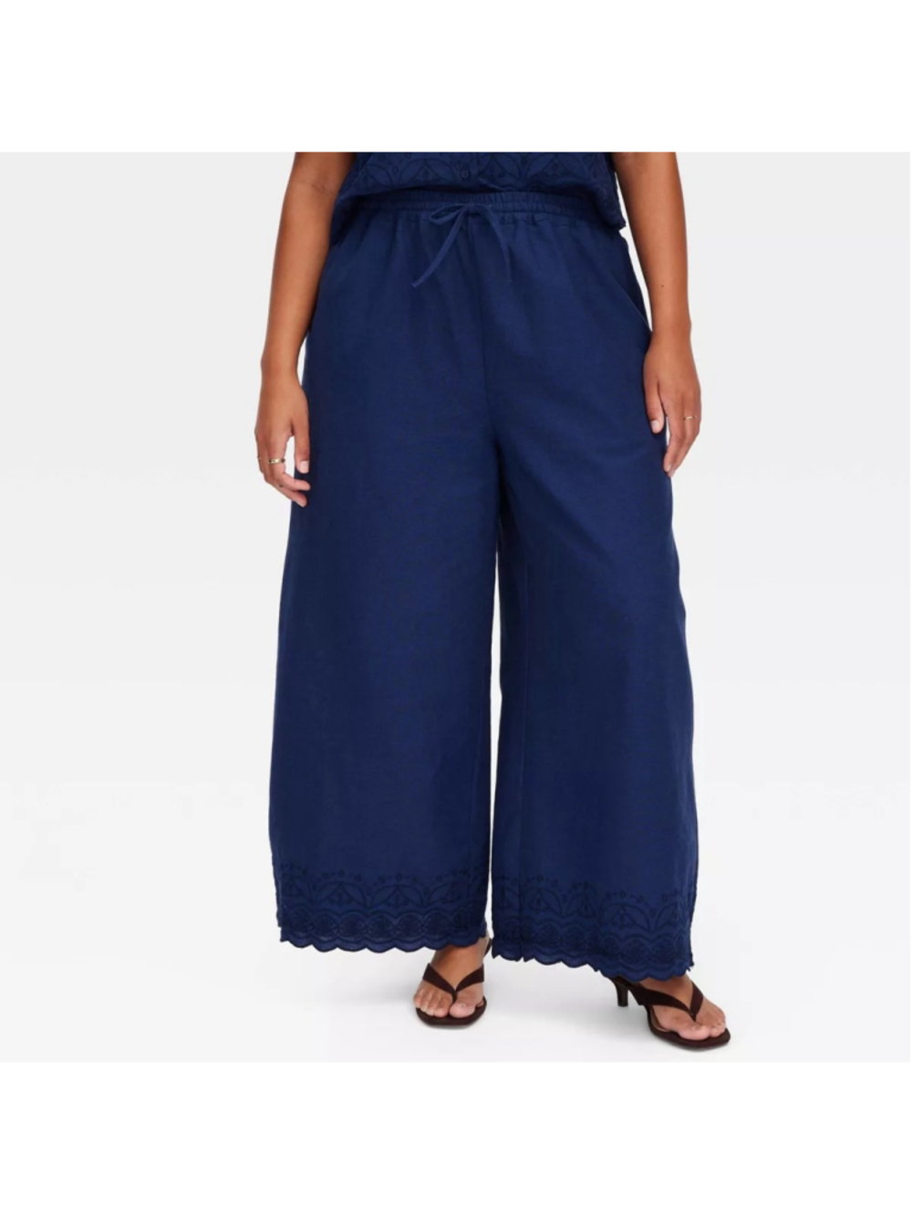 Roller Rabbit x Target Scalloped Hem Drawstring Linen Blend Pants Navy Blue - M